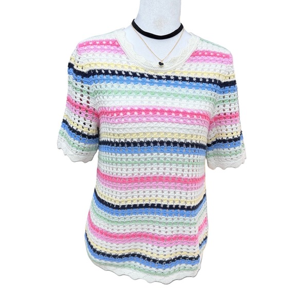GAP Sweaters - GAP Womens Rainbow Striped Cotton Crochet Small Top Open Knit Boho Summer